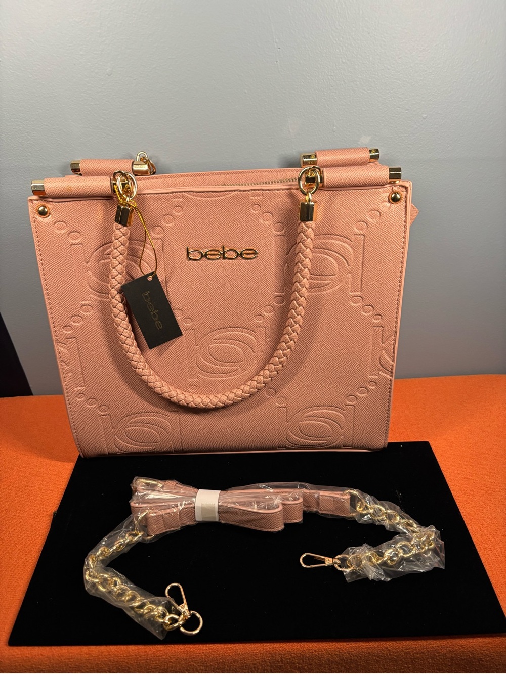 Bebe Zenia Pink Structured Tote Bag with Braided Handles
